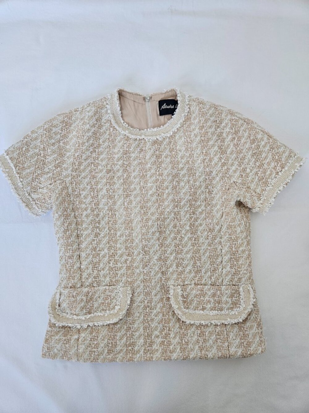 2 pc set Cream gold top short sleeve